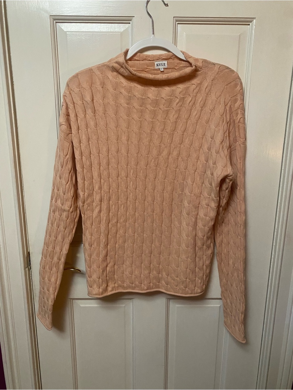KULE Peach Cable-Knit Turtleneck Sweater